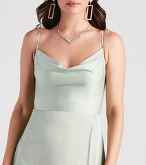 Emelia Satin A-Line High Slit Formal Dress