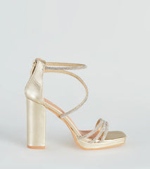 Glam Mode Rhinestone Metallic Platform Heels