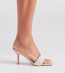 Pearl Impression Rhinestone Trim Stiletto Mules