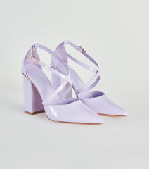 Cross My Path Patent Block Heel Pumps
