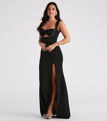 Priyanka Formal Crepe Rhinestone Trim Dress
