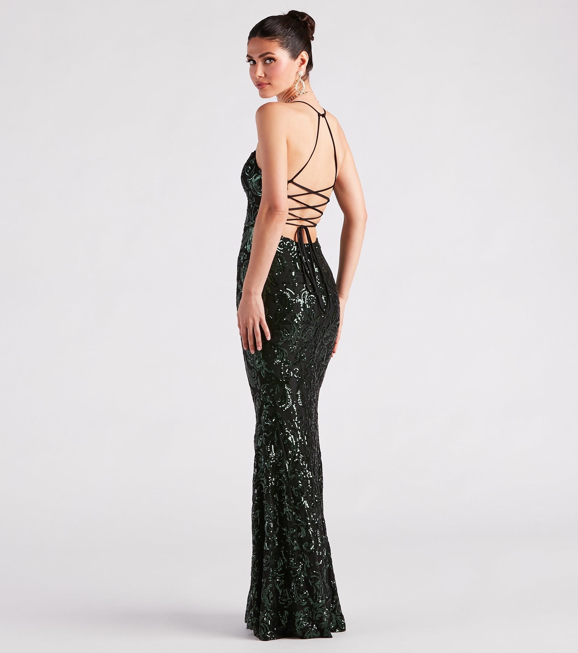 Lacie Formal Sequin Lace-Up Mermaid Dress