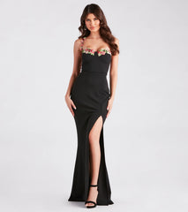 Tristin Formal Crepe Floral Applique Mermaid Dress
