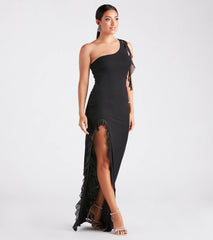 Brinley Formal One Shoulder Ruffle Dress