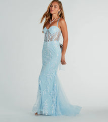 Kennedy Tulle Lace-Up Sequin Glitter Mermaid Gown