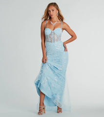 Kennedy Tulle Lace-Up Sequin Glitter Mermaid Gown