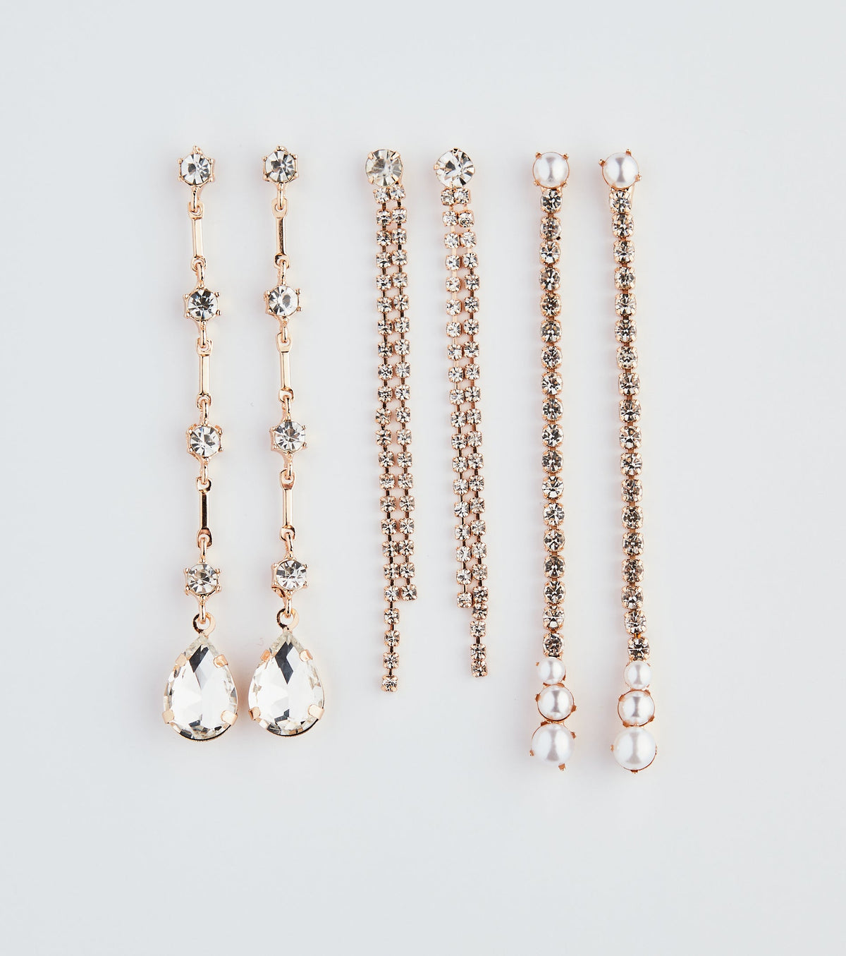 Trendy Glamour Rhinestone and Pearl Earring Set