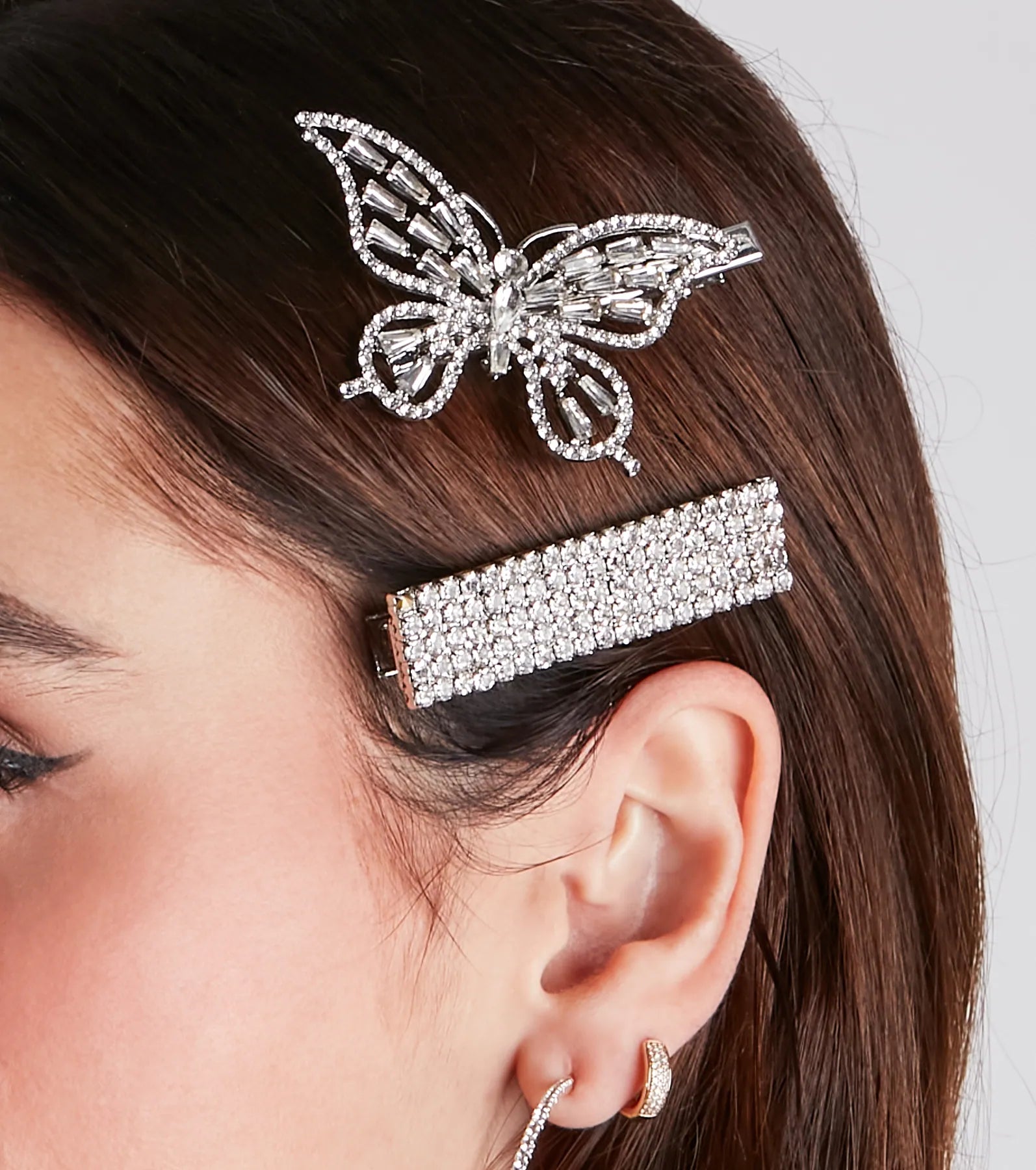 Glam Babe Rhinestone Butterfly Hair Clip Set